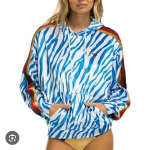 Aviator Nation Blue Zebra Print Hoodie